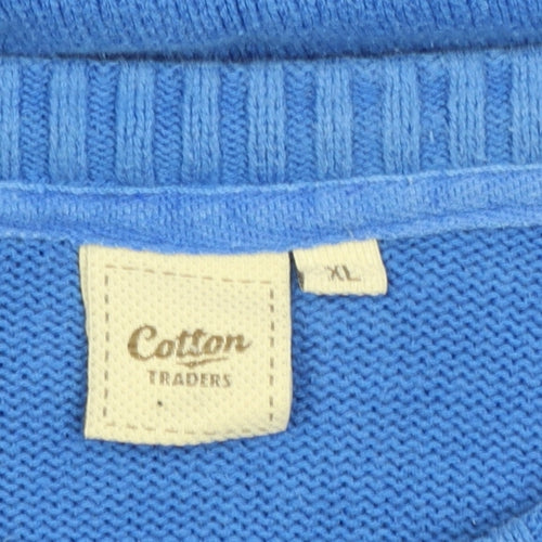 Cotton Traders Men's Blue XL Henley Jumper Lightweight Knit
