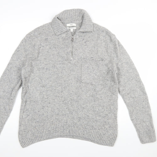 Marks and Spencer Men's Grey Wool 1/4 Zip Jumper Size S