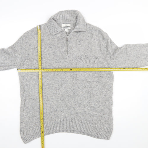 Marks and Spencer Men's Grey Wool 1/4 Zip Jumper Size S