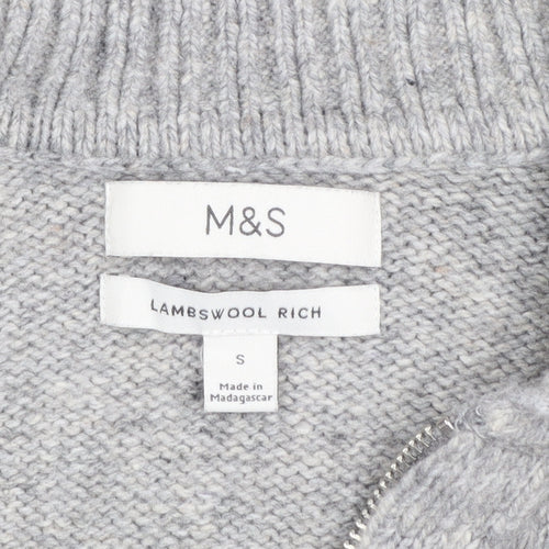 Marks and Spencer Men's Grey Wool 1/4 Zip Jumper Size S