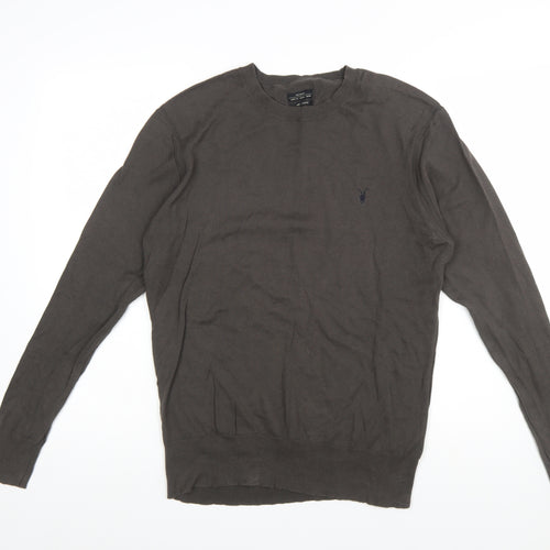 AllSaints Men Brown Cotton Crew Neck Pullover Jumper Size L