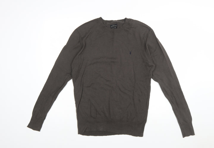 AllSaints Men Brown Cotton Crew Neck Pullover Jumper Size L