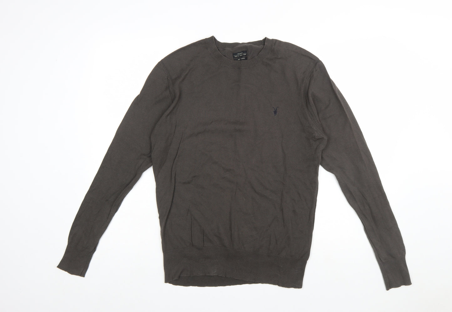 AllSaints Men Brown Cotton Crew Neck Pullover Jumper Size L