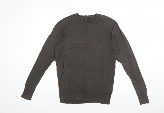 AllSaints Men Brown Cotton Crew Neck Pullover Jumper Size L