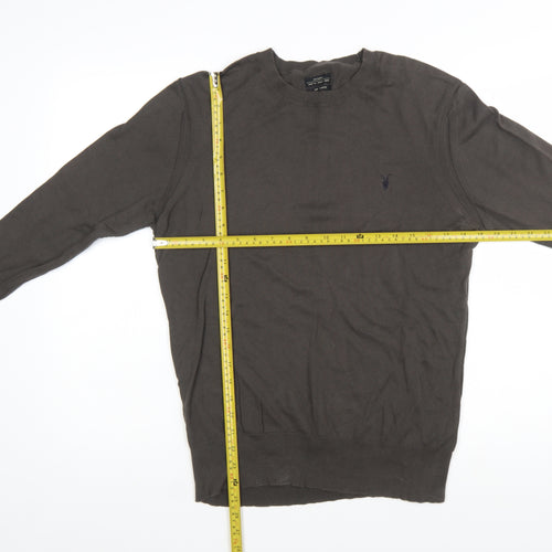 AllSaints Men Brown Cotton Crew Neck Pullover Jumper Size L