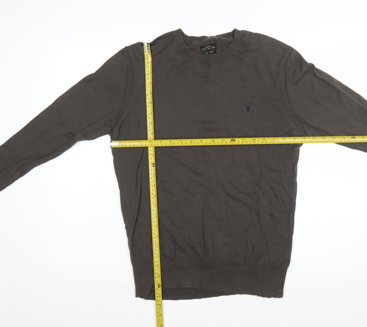AllSaints Men Brown Cotton Crew Neck Pullover Jumper Size L