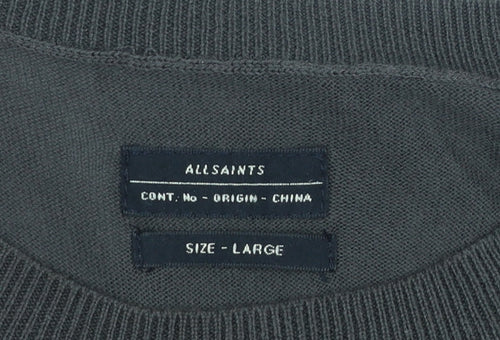 AllSaints Men Brown Cotton Crew Neck Pullover Jumper Size L