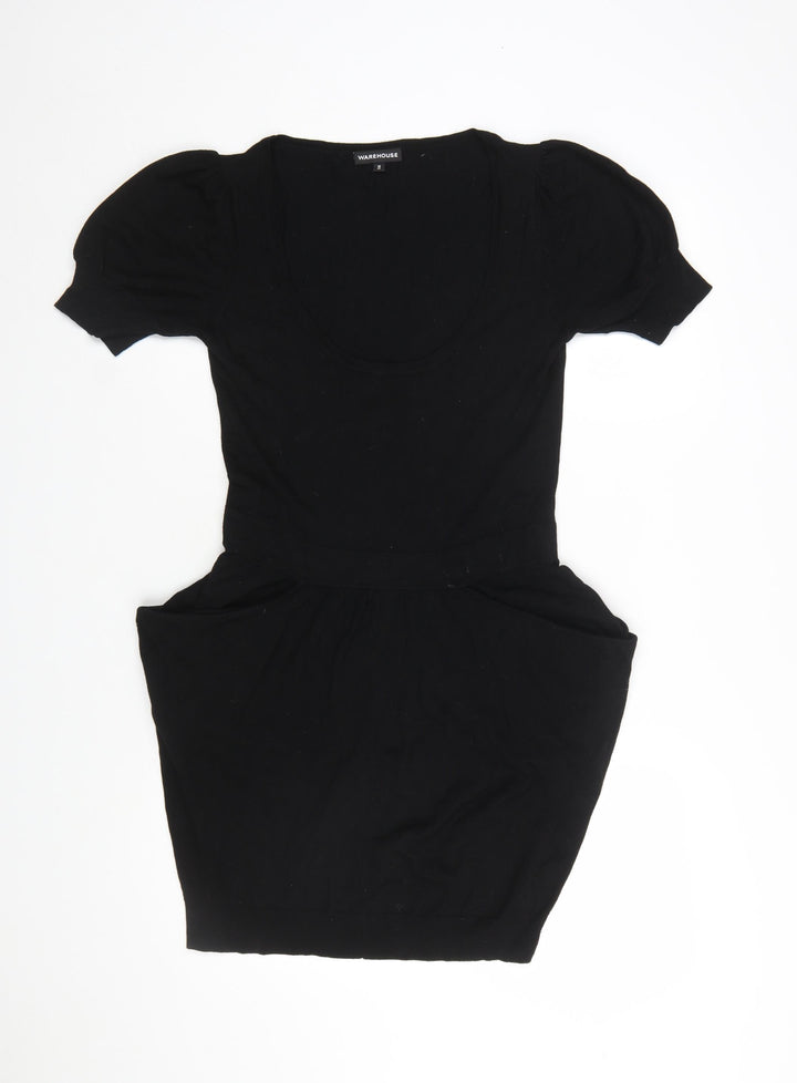 Warehouse Women Black Size 10 Short Sleeve Bodycon Dress