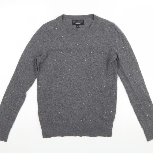 Banana Republic Women's Grey Beaded Merino Wool Crew Neck Jumper XS
