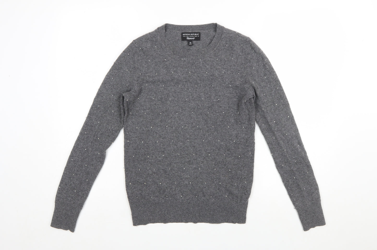 Banana Republic Women's Grey Beaded Merino Wool Crew Neck Jumper XS
