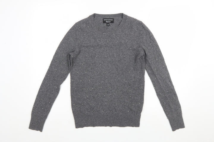 Banana Republic Women's Grey Beaded Merino Wool Crew Neck Jumper XS