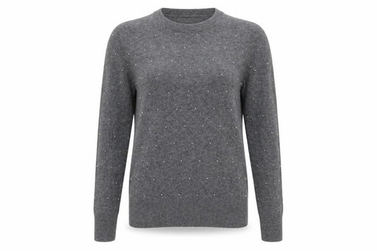 Front view of Banana Republic Women's Grey Beaded Merino Wool Crew Neck Jumper XS