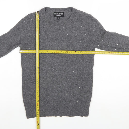 Banana Republic Women's Grey Beaded Merino Wool Crew Neck Jumper XS