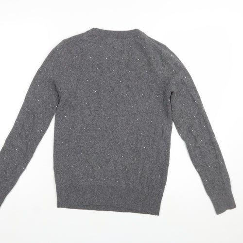 Banana Republic Women's Grey Beaded Merino Wool Crew Neck Jumper XS
