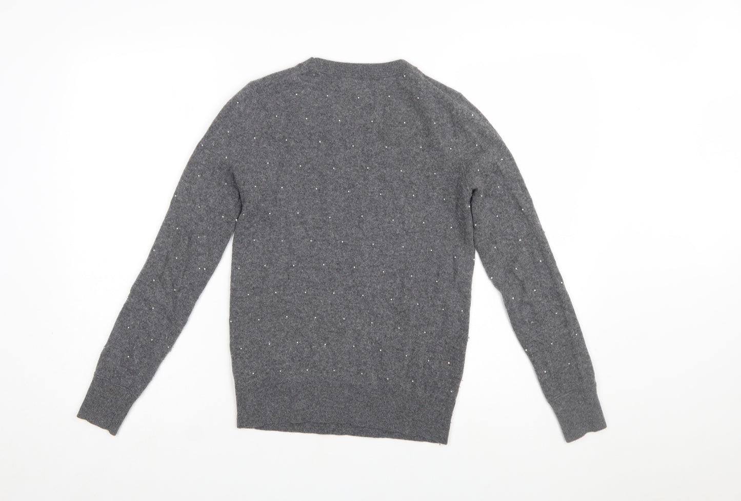 Banana Republic Women's Grey Beaded Merino Wool Crew Neck Jumper XS