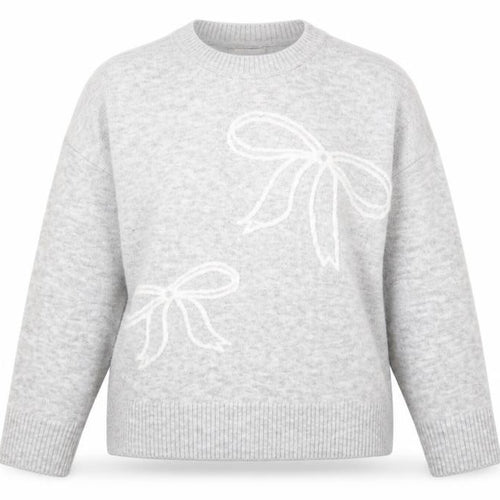 Tu Women’s Grey Bow Knit Jumper Size 18 Crew Neck Long Sleeve