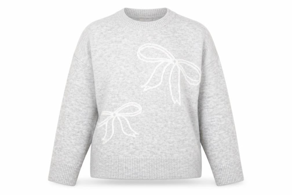 Tu Women’s Grey Bow Knit Jumper Size 18 Crew Neck Long Sleeve