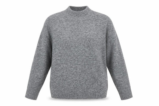 Front view of Marks & Spencer women’s grey mock neck knit jumper, size L