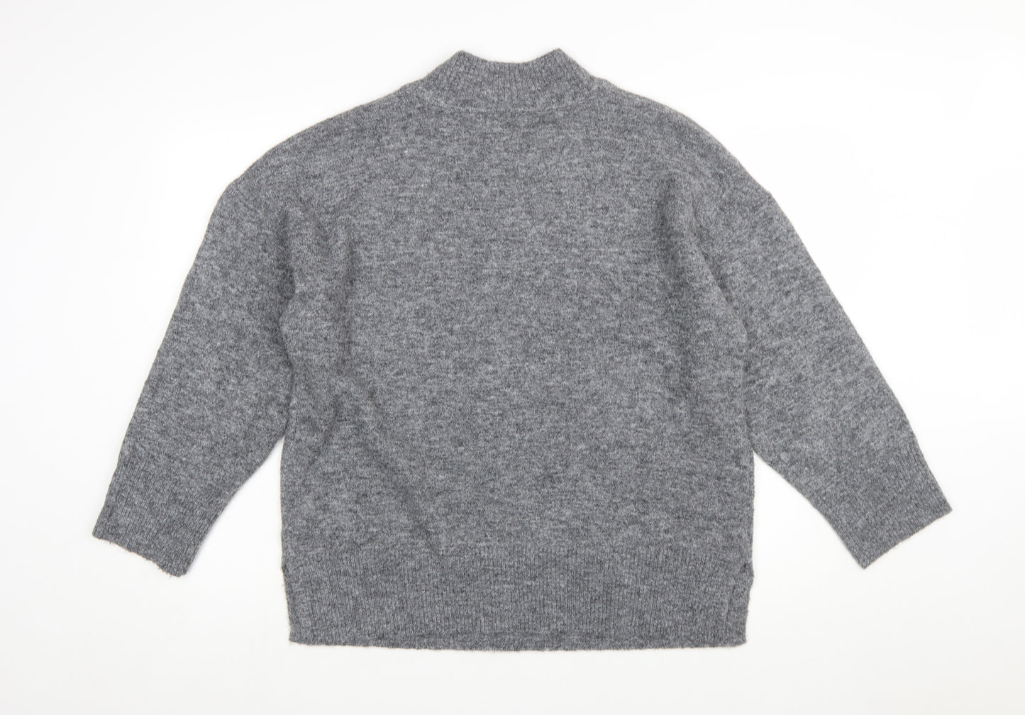Marks and Spencer Womens Grey Mock Neck Knit Jumper Size L