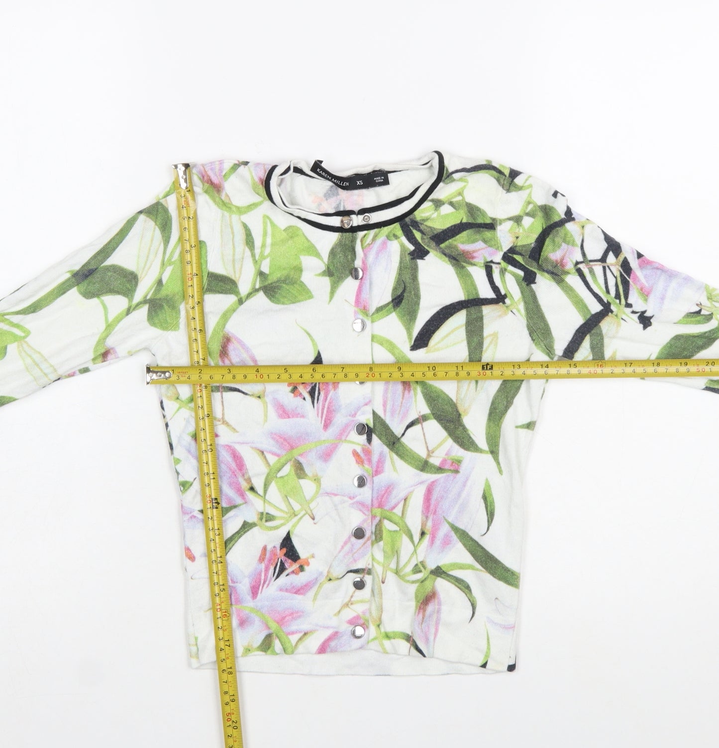 Karen Millen Women's Multicoloured Floral XS Knit Cardigan