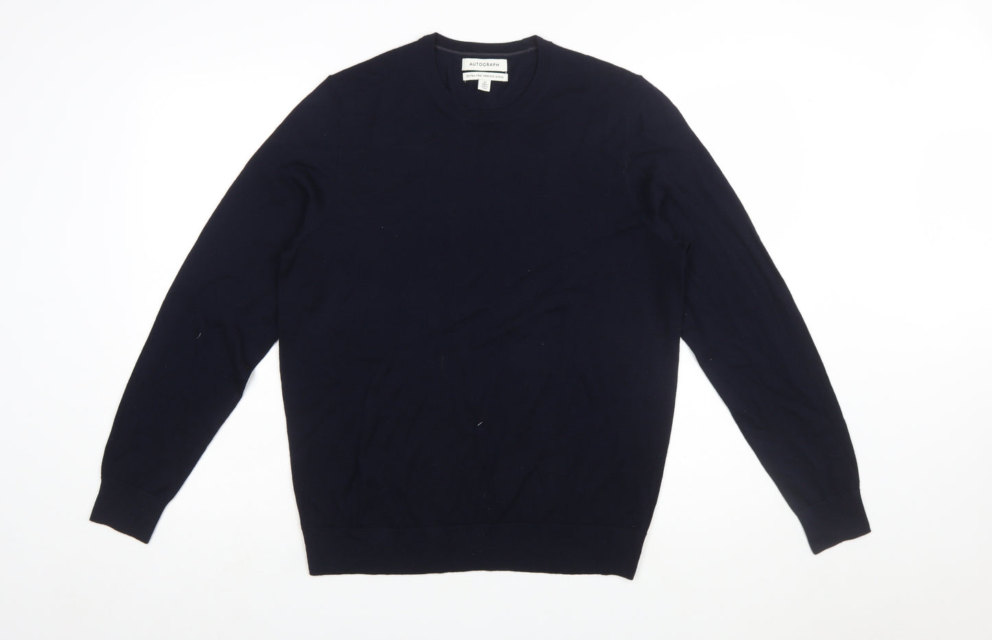 Marks and Spencer Mens Blue Merino Wool Crew Neck Jumper M