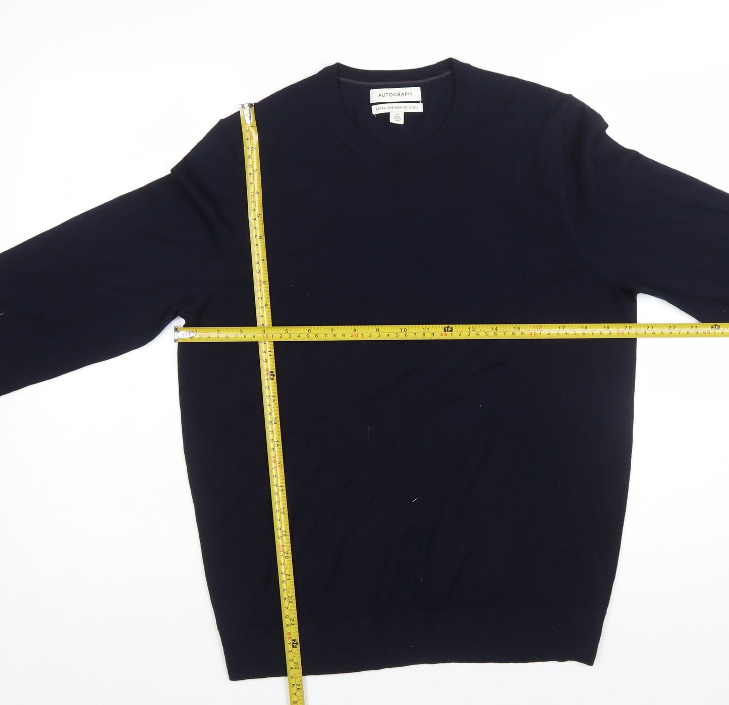 Marks and Spencer Mens Blue Merino Wool Crew Neck Jumper M