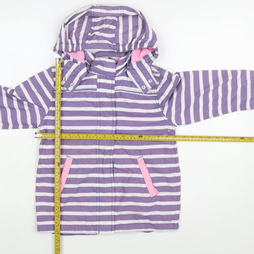 Mini Boden Girls Purple Striped Hooded Rain Coat 7-8 Years Cotton Lined Jacket