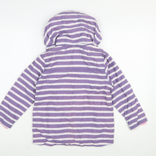 Mini Boden Girls Purple Striped Hooded Rain Coat 7-8 Years Cotton Lined Jacket