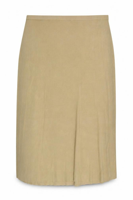Front view of DIALOGUE women’s beige 3xl midi pencil skirt stretch knit