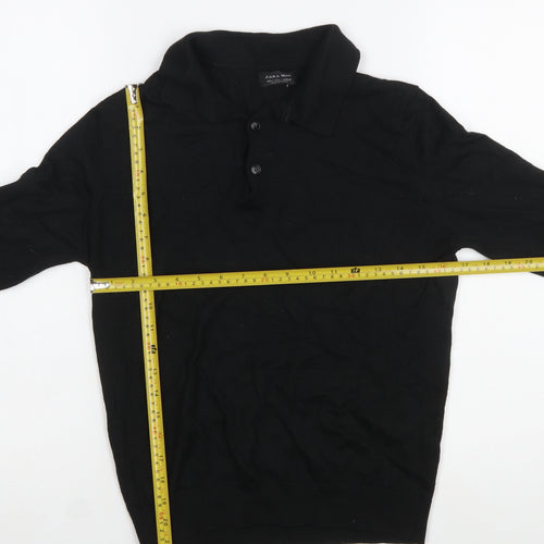 Zara Man Black Collared Henley Jumper Size L Wool Blend