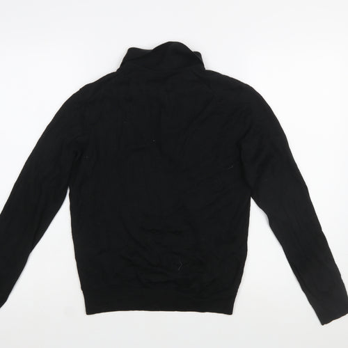 Zara Man Black Collared Henley Jumper Size L Wool Blend