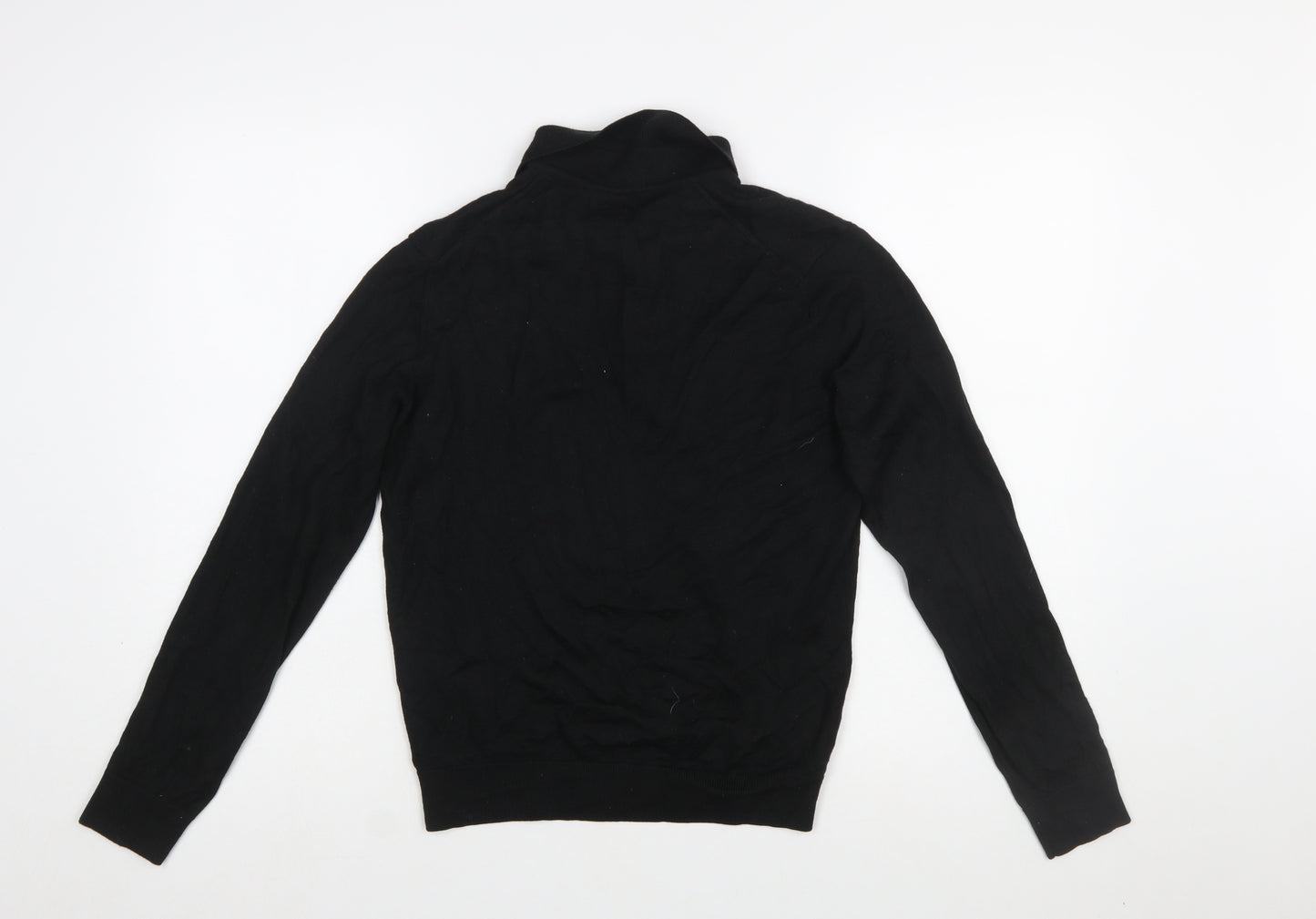 Zara Man Black Collared Henley Jumper Size L Wool Blend