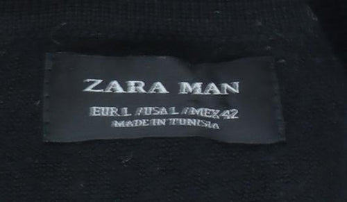 Zara Man Black Collared Henley Jumper Size L Wool Blend