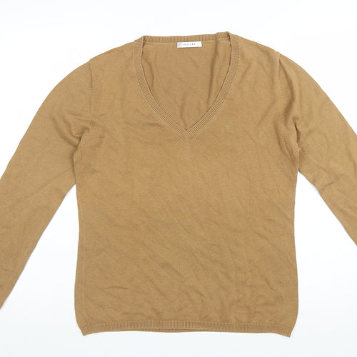 Sand White Women’s Beige V-Neck Cotton Jumper Size L