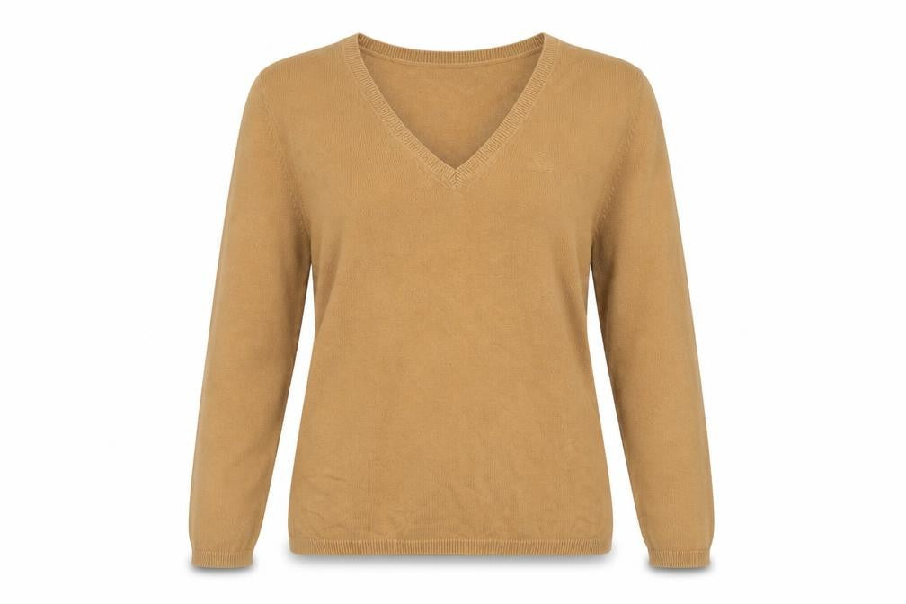 Sand White Women’s Beige V-Neck Cotton Jumper Size L