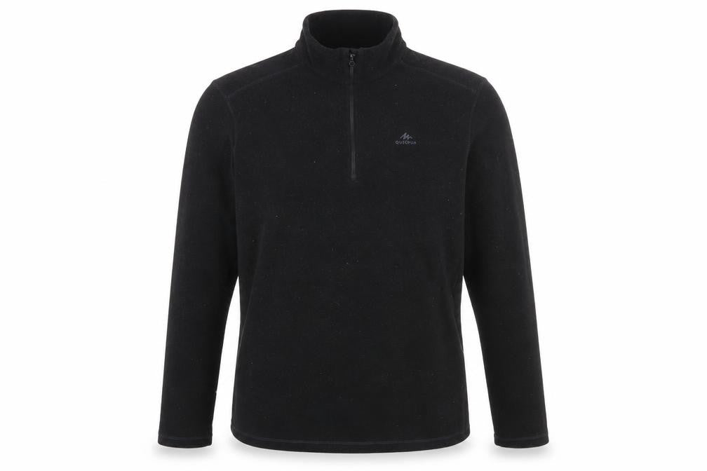 Front view of Quechua Men's Black XL Fleece 1/4 Zip Pullover Sweatshirt
