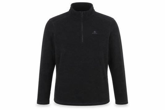 Front view of Quechua Men's Black XL Fleece 1/4 Zip Pullover Sweatshirt