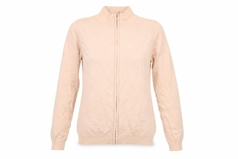 Front view of Brave Soul Women's Beige Full Zip Mock Neck Jumper S