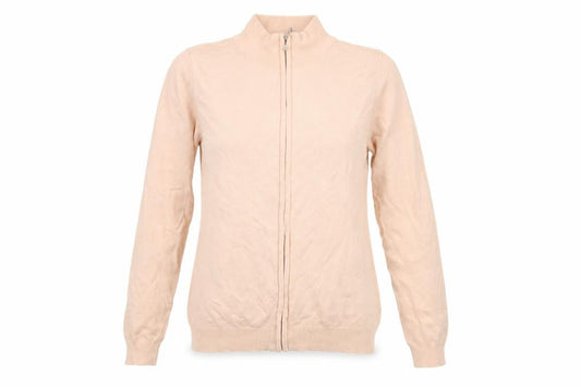 Front view of Brave Soul Women's Beige Full Zip Mock Neck Jumper S