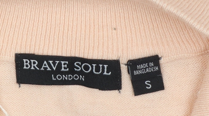 Brave Soul Women's Beige Full Zip Mock Neck Jumper S