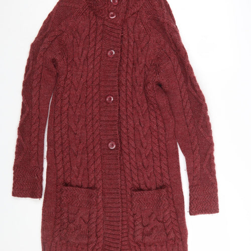 WoolOvers Women's Red Long Wool Cable Knit Cardigan L