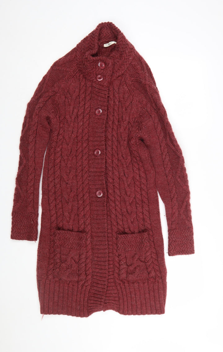 WoolOvers Women's Red Long Wool Cable Knit Cardigan L