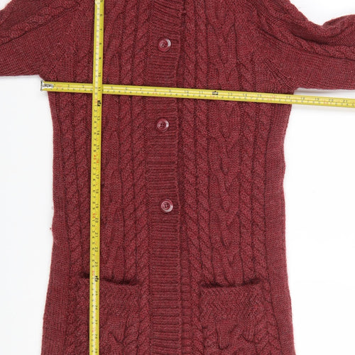 WoolOvers Women's Red Long Wool Cable Knit Cardigan L