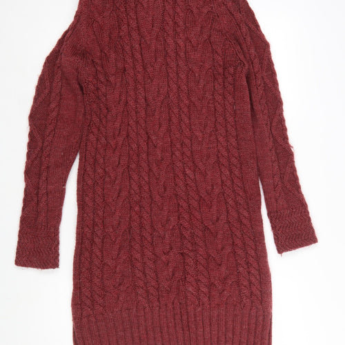 WoolOvers Women's Red Long Wool Cable Knit Cardigan L
