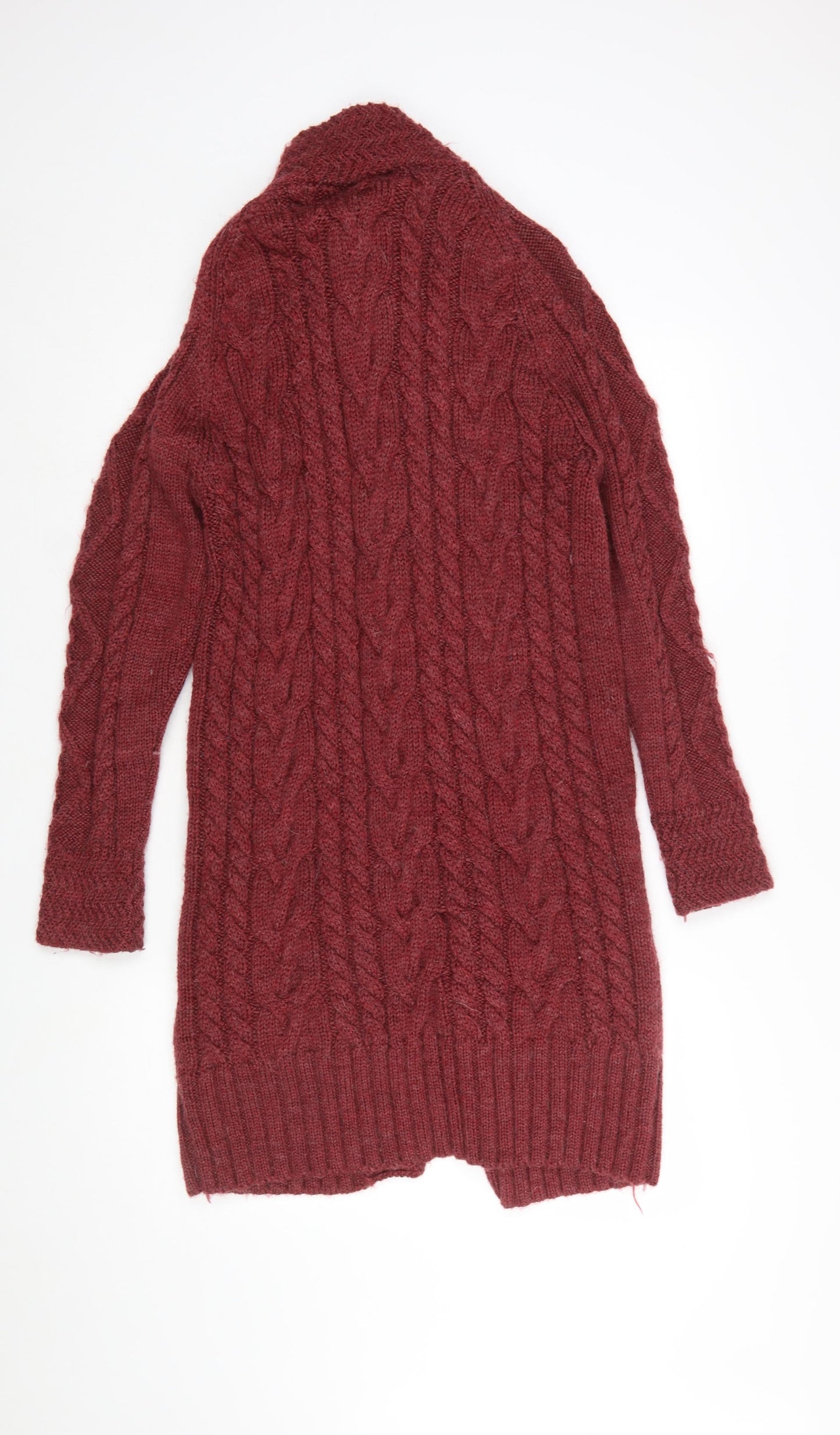 WoolOvers Women's Red Long Wool Cable Knit Cardigan L