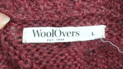 WoolOvers Women's Red Long Wool Cable Knit Cardigan L