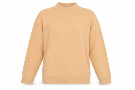 Front view of Brave Soul Women’s Beige Mock Neck Knit Jumper XS