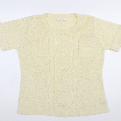 Julipa Women Beige Short Sleeve Open Knit Pullover Jumper Size 16/18