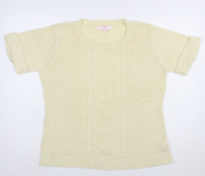 Julipa Women Beige Short Sleeve Open Knit Pullover Jumper Size 16/18