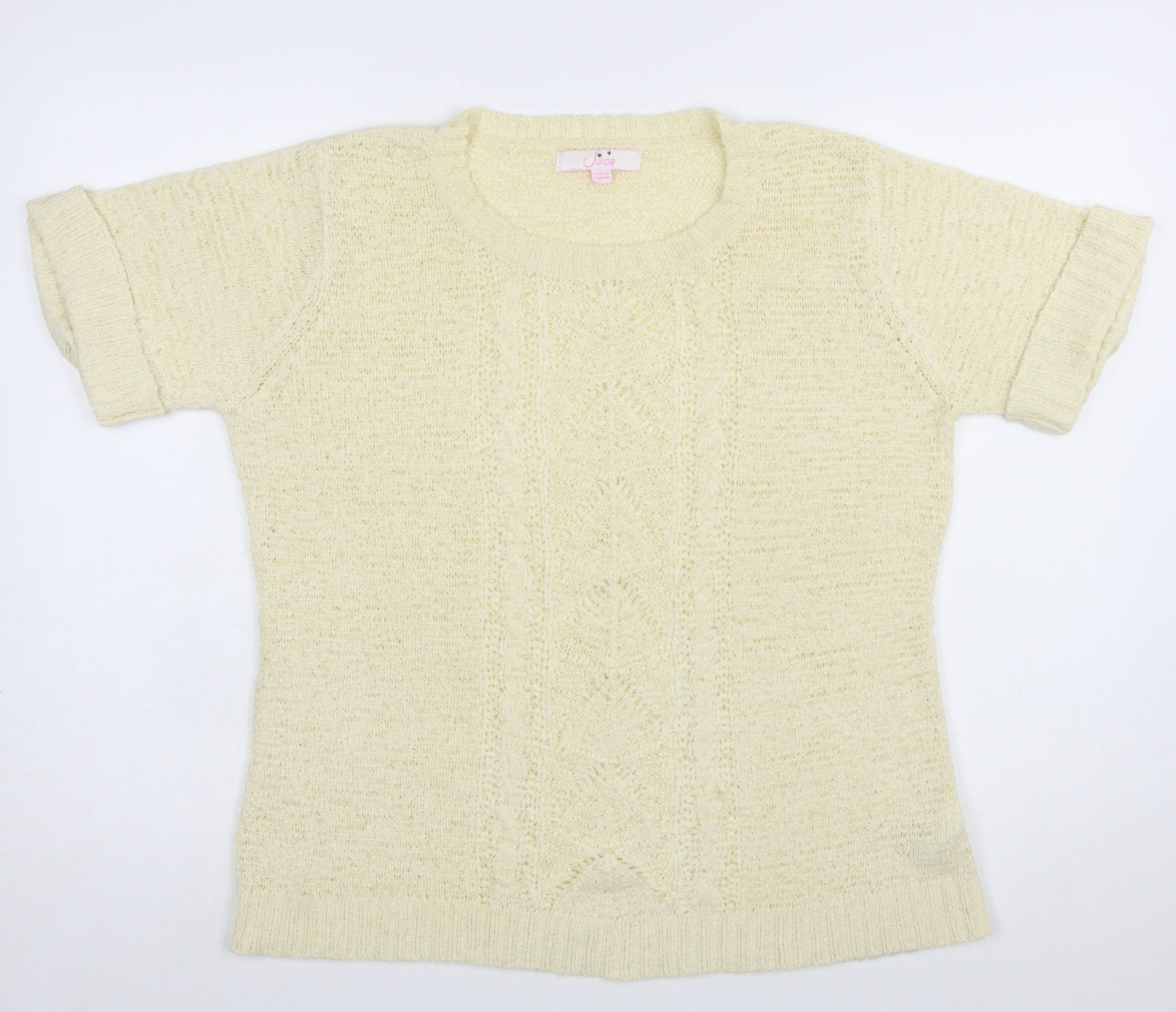 Julipa Women Beige Short Sleeve Open Knit Pullover Jumper Size 16/18